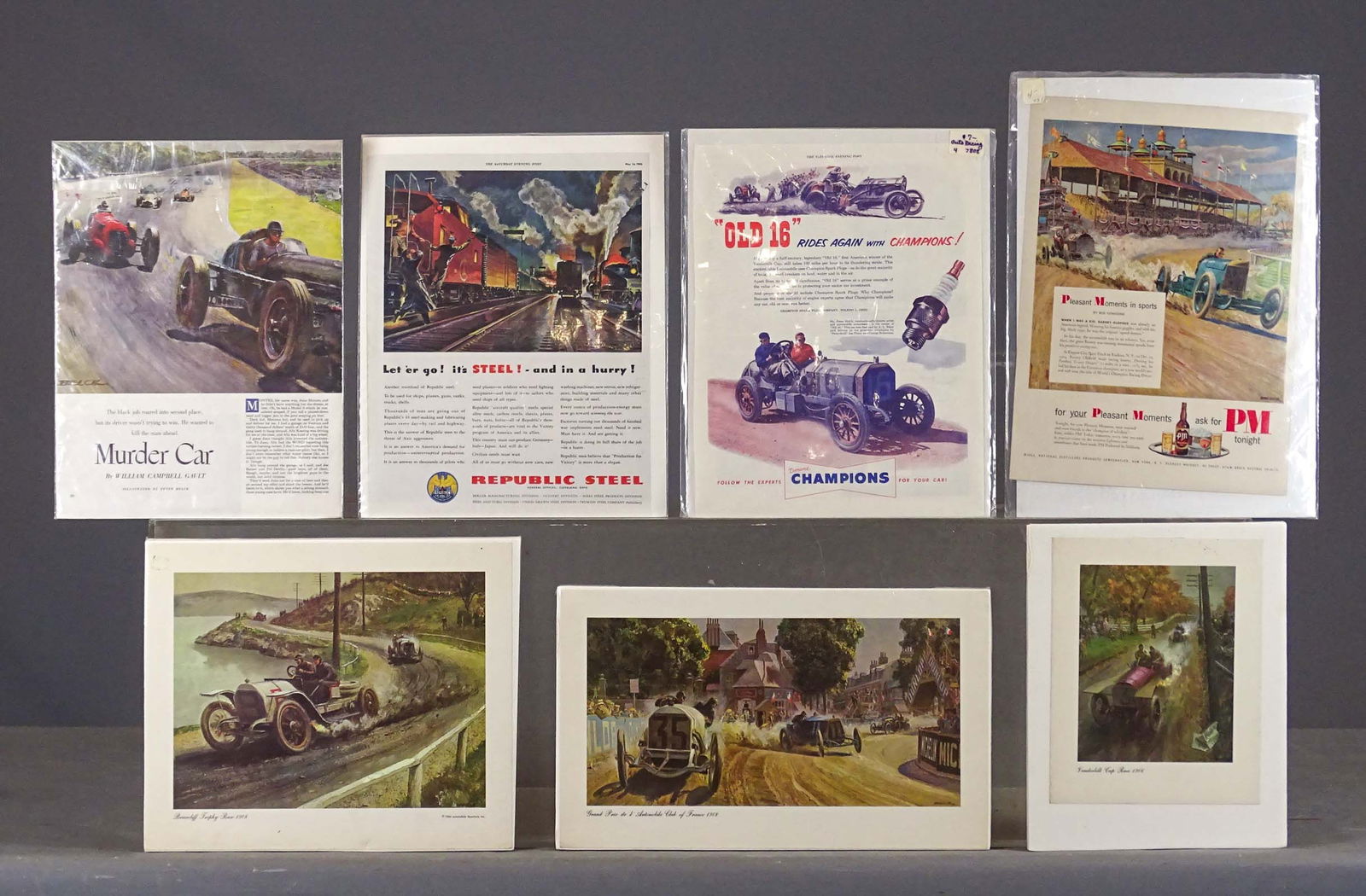 Peter Helck Magazine Lot: Collection of (7) Peter Helck magazine "tear-outs" (racecar subjects).