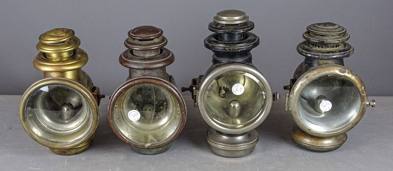 Misc. Lamp Lot: Misc. lot of (4) lamps: "Knickerbocker Brass Goods Co. NYC" (12 1/2" Ht.), "Cole" (11 1/2"), and (2) unsigned. Meltz Collection, Columbia County New York.