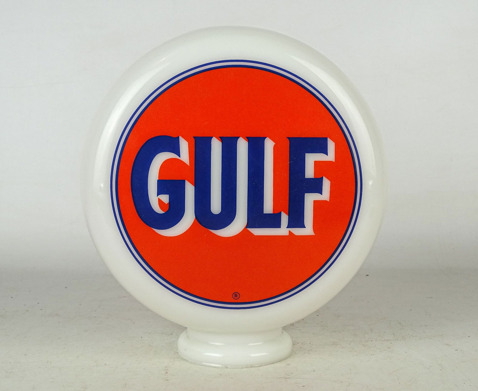 Gulf Gas Globe: Glass Gulf gas globe. 8" W., 9" Ht.. Meltz Collection Columbia County New York.