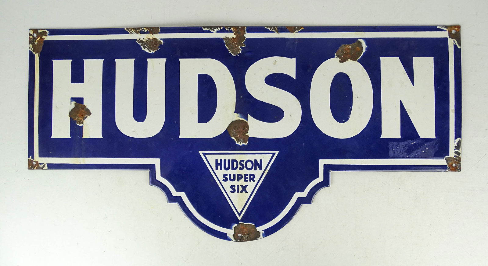Hudson Sign: Enameled Hudson Automobile sign. 15" x 30". Meltz Collection, Columbia County New York.