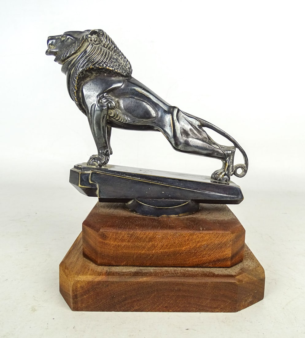 Peugot Lion Mascot: Peugeot Lion mascot on base, artist signed Gustave Poitvin. 6 1/2" Ht.