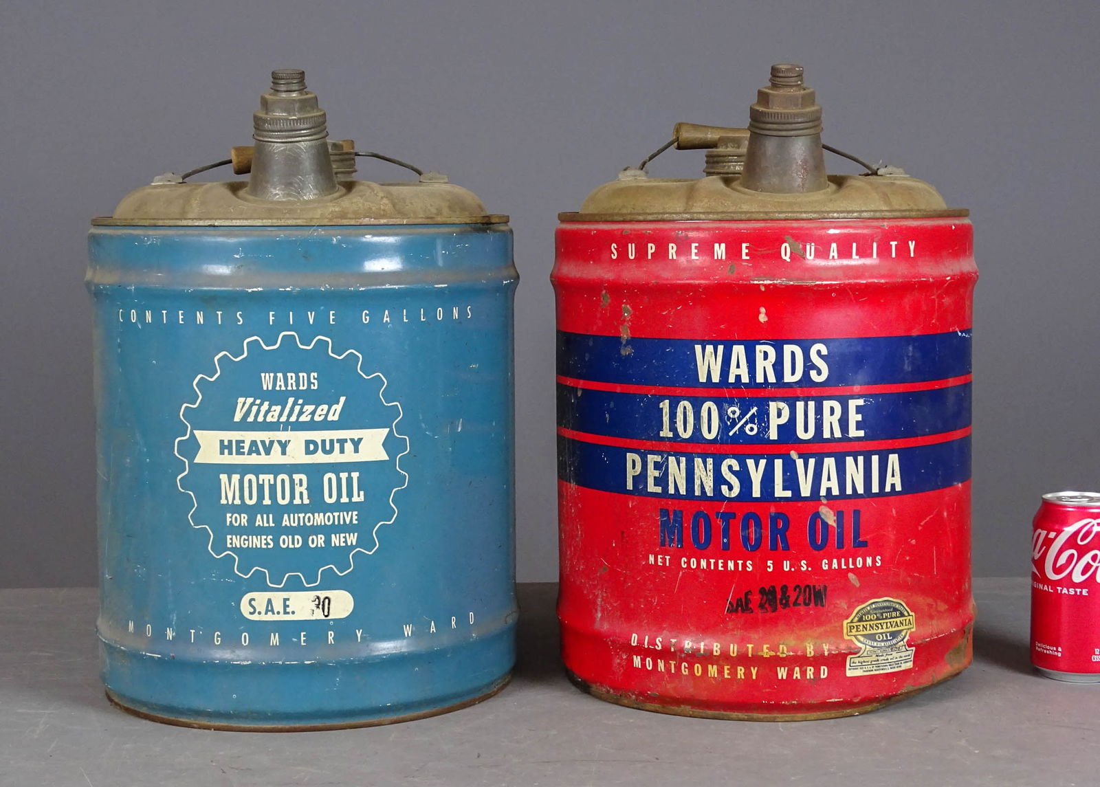 Wards Oil Tins: Two Ward's oil tins. 15" Ht. Meltz Collection, Columbia County New York.
