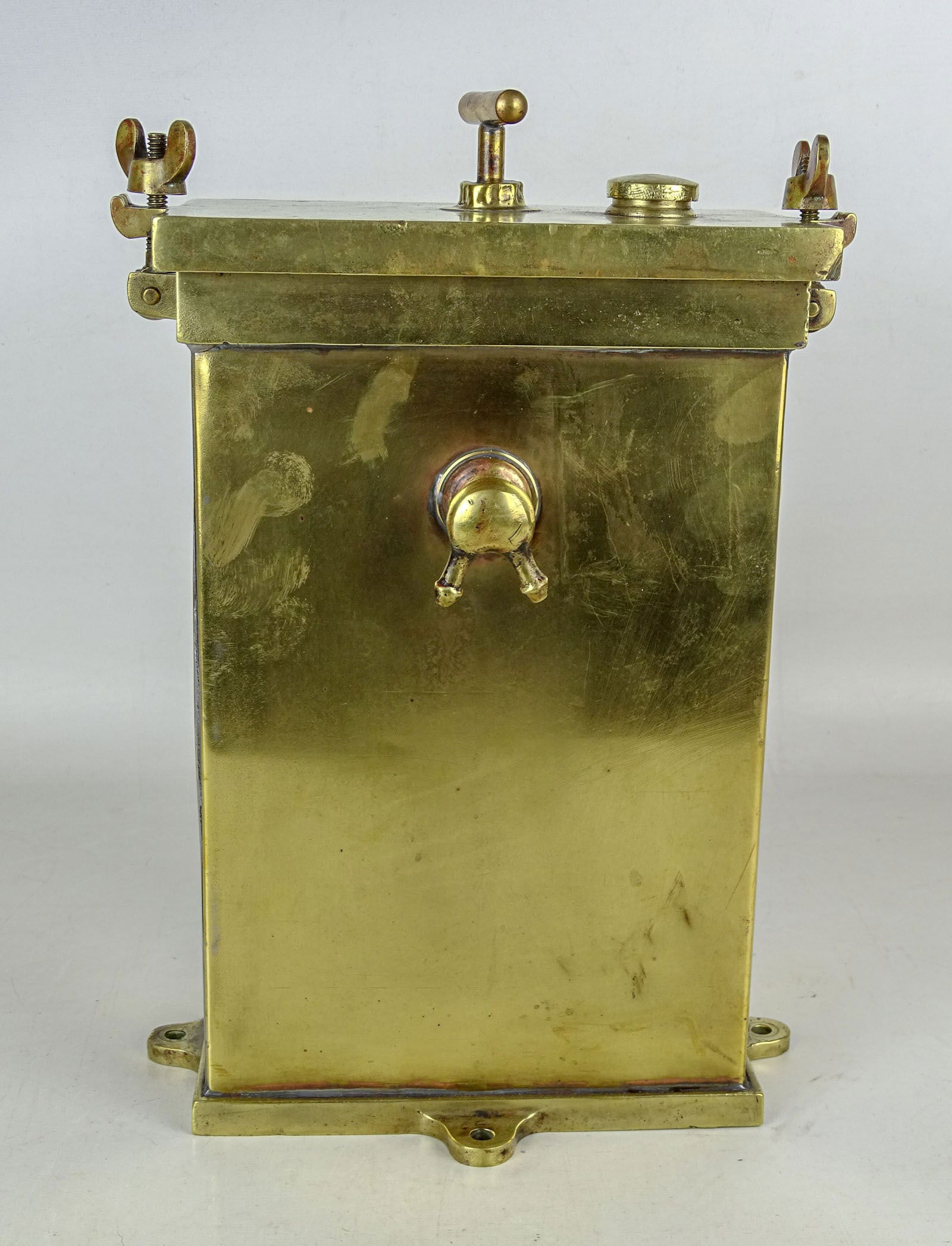 Rare NY Lamp: Rare NY coach & auto lamp C. 1910. Phare universal reservoir tank, carbide generator. 10" Ht.