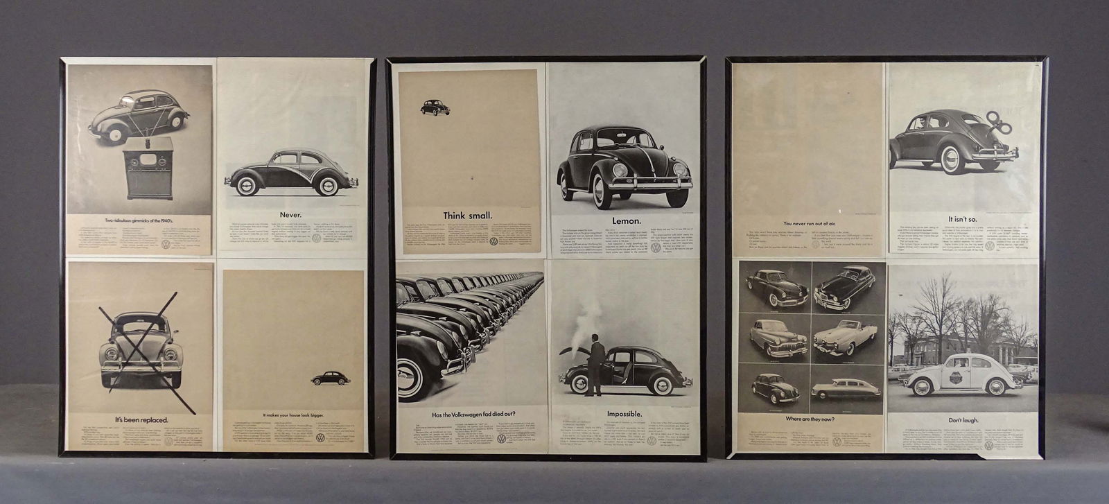 Volkswagen Advertising Lot: Collection of Volkswagen advertisement pieces (3). 28" x 22 1/4".