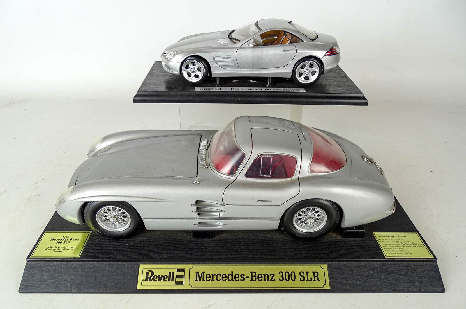 Pair Mercedes-Benz Models: Lot (2) Mercedes-Benz SLR models. Revell and Maisto. Longest overall 16".