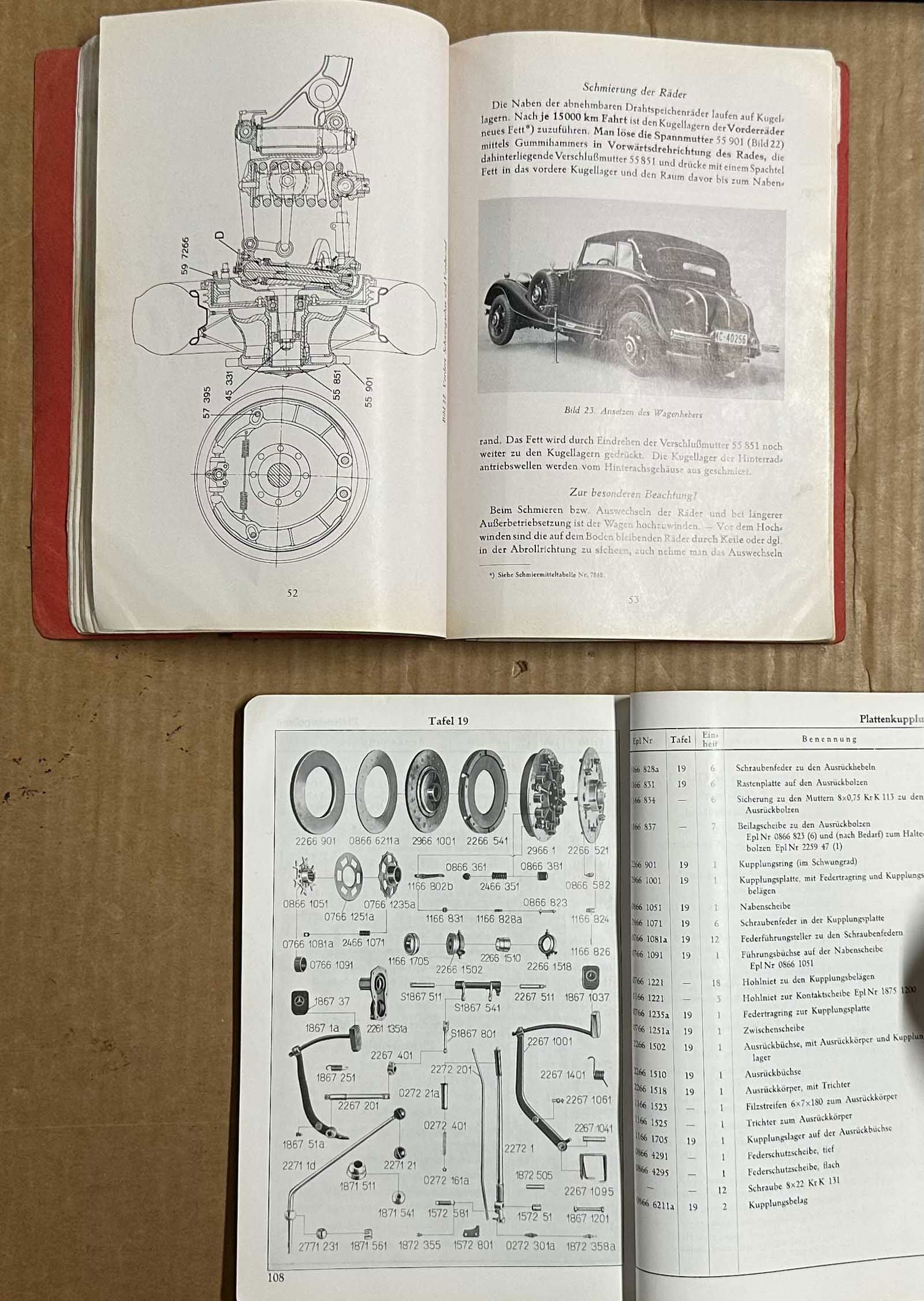 Mercedes Benz Handbook: Circa mid 1930's Mercedes Benz 500K (supercharged) owners handbook, 108 pages and parts book, 150 pages, German text, vg condition