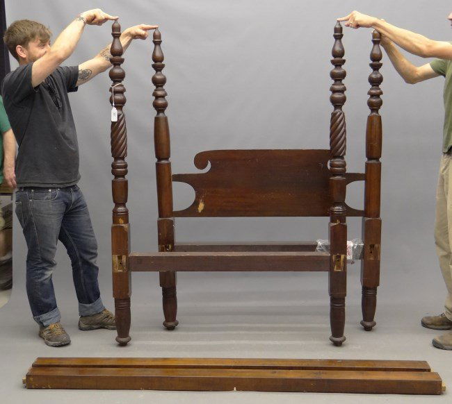 19th c. Bed: 19th c. four poster bed. 48" x 68" with 74 1/2" rails.