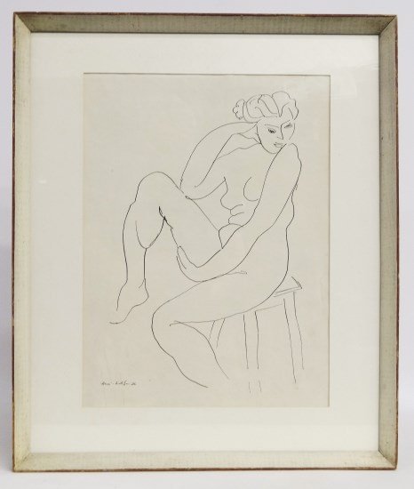 Henri Matisse Lithograph: Henry Matisse (French 1869-1954) lithograph of nude signed in the plate LLC "Henri Matisse 36". Image 18 1/2" x 14", framed measurements 25" x 21".