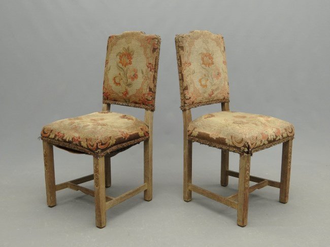 Pair Continental Chairs: Pair C. 1900's needlepoint seat and backs Continental chairs. 19" seat Ht., 38 1/2" overall Ht.
