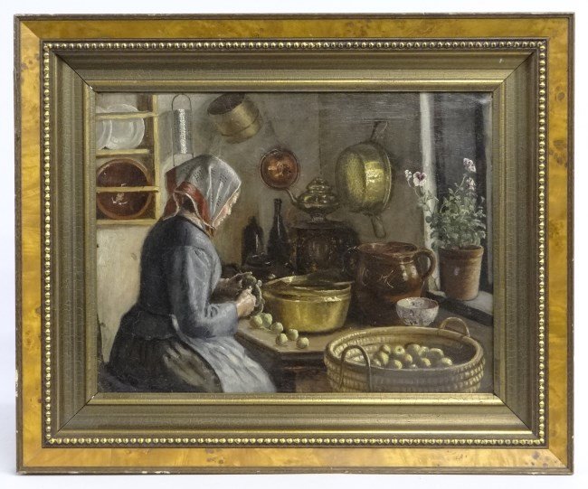 Painting After Fuller Graves: Painting oil on canvas interior scene signed verso "Fuller Graves", probably painted after Fuller Graves. Sight 11 3/4" x 15 1/2".