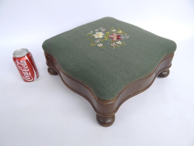 Footstool: C. 1900's footstool with label "Carl Forslund Grand Rapids Michigan". 14" x 13" x 5".