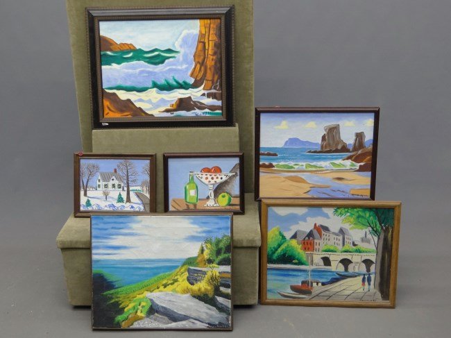 Selection Of Wayne Race Paintings: Lot six oils (on panels and canvas), signed "W.C.R." (Wayne Race). Sights include 8 1/2" x 11 1/2" to 14" x 17".