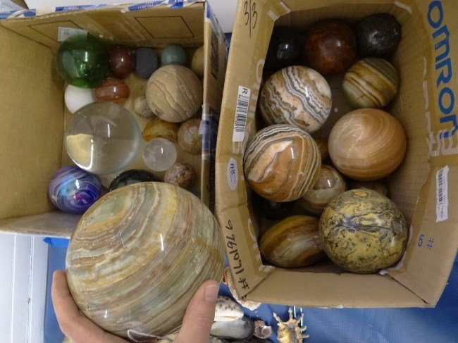 Glass/Marble Balls: Lot over 30 misc. glass, marble and wooden balls.