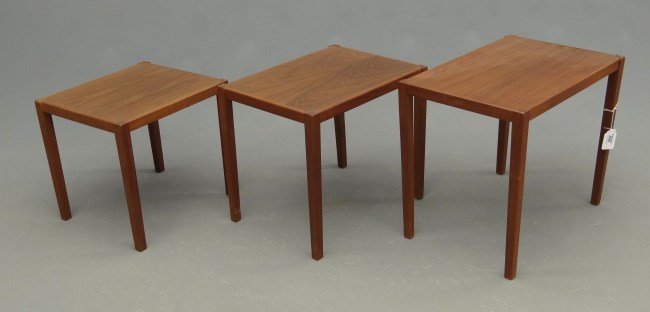 Danish Modern Tables: Nest of three Danish modern stacking tables.