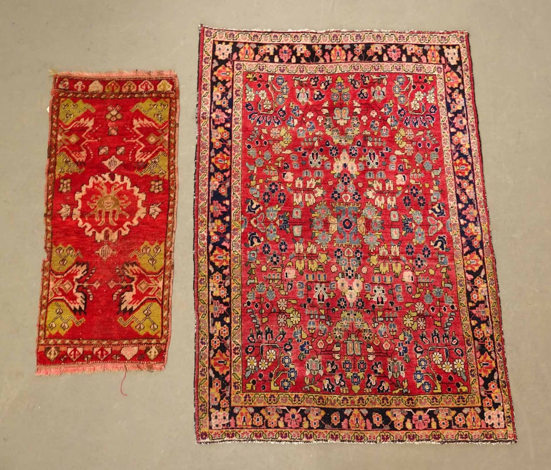 Oriental Scatter Rugs: Oriental scatter rug. 41" x 58", along with "as found" mat (18" x 41").