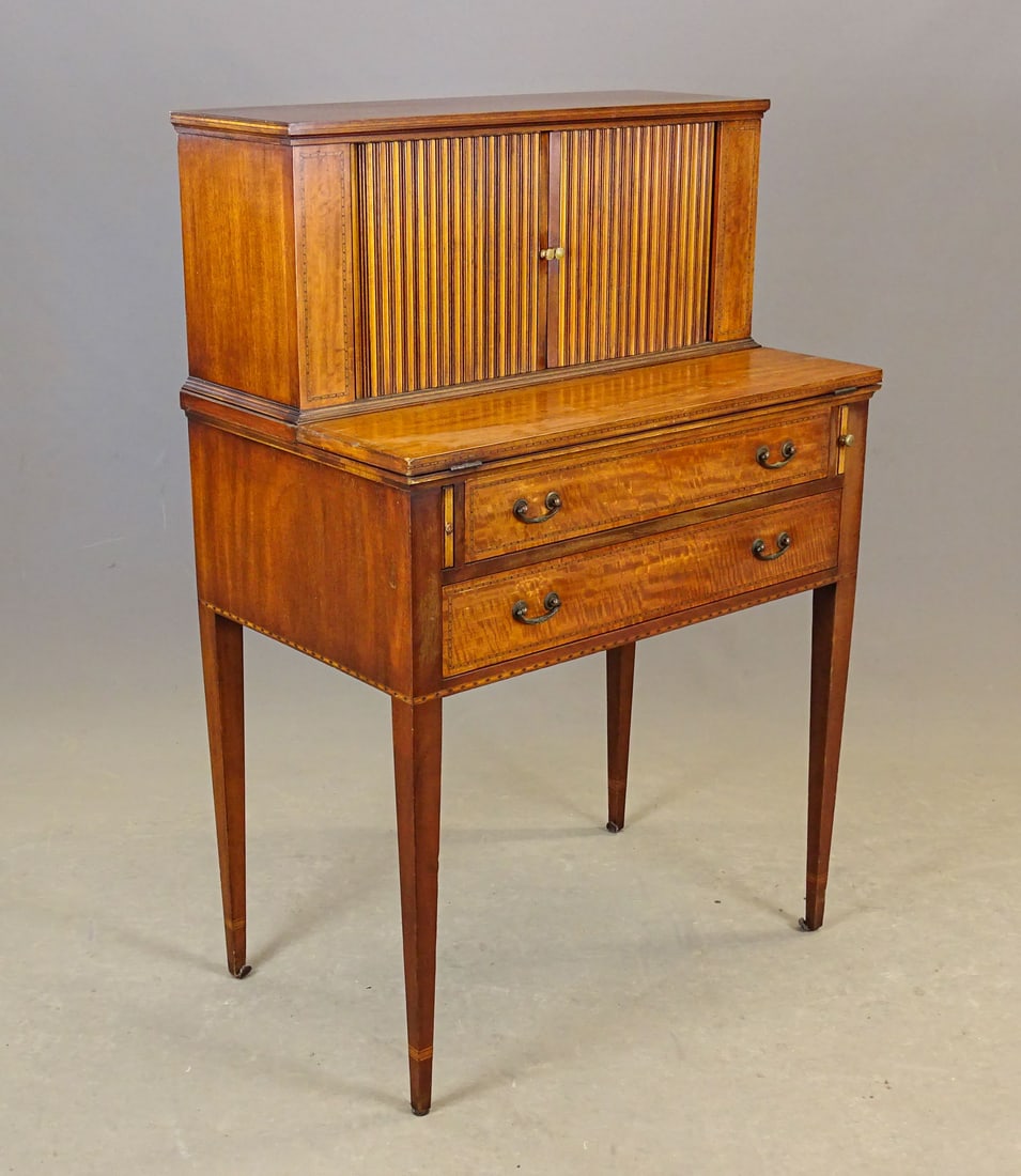Federal Style Tambour Desk: 20th Century Federal style inlaid Tambour desk. 28" x 17" x 42" Ht..