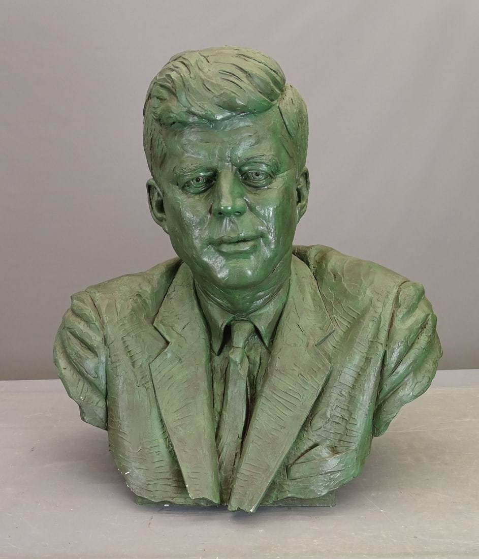 Neil Estern (1926-2019): Neil Estern (1926-2019) head and shoulders of John F. Kennedy. Plaster and/or clay. Resin. Approx. 26" x 14" x 31" Ht.. Provenance: Family of the artist.
