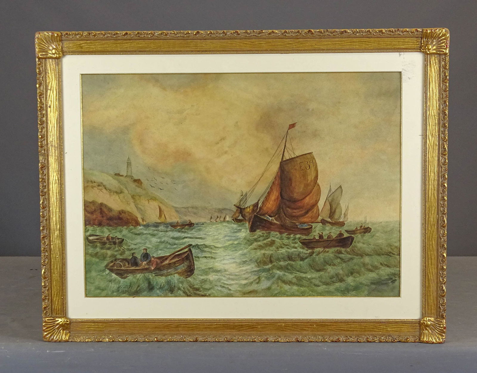 Frederick Arthur Verner (1836-1928): Frederick Arthur Verner (1836-1928), watercolor, seascape. Sight 15" x 21", overall 21" x 27".