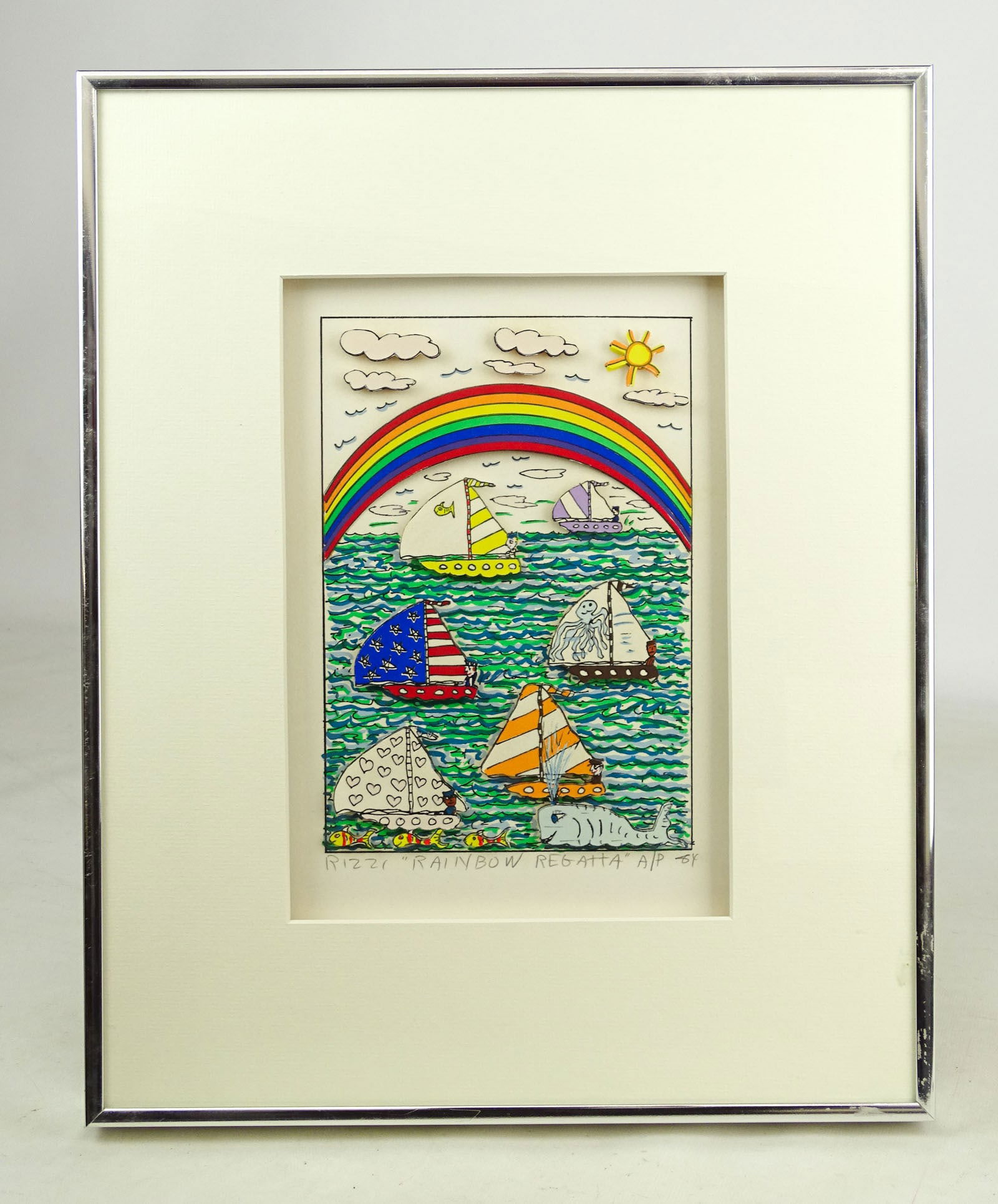 James Rizzi (1950-2011): James Rizzi (1950-2011), "RAINBOW REGATTA", (A/P '84"). Sight 9 1/2" x 6 1/2".
