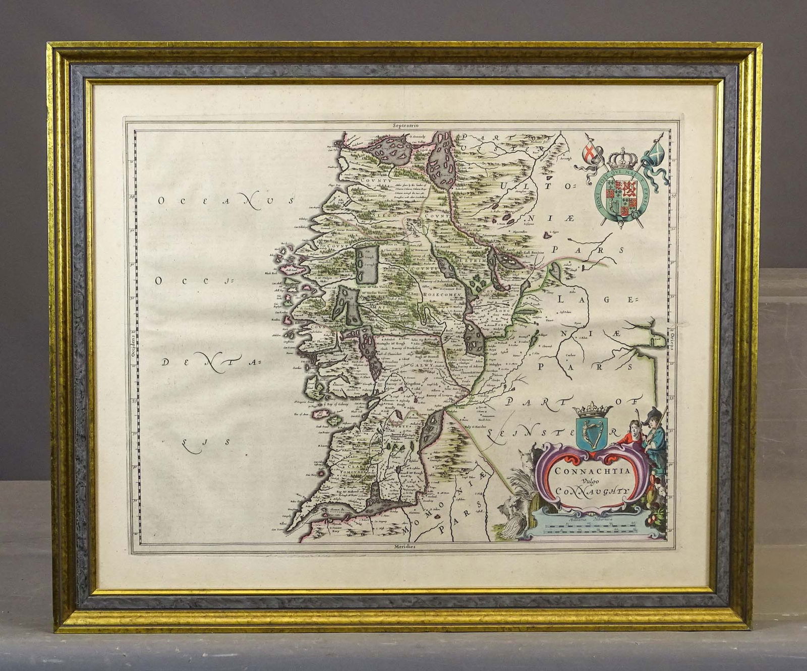Antique Map: Antique map "CONNACHTIA VULGO CONNAUGHTY". Sight 18" x 22", overall 21" x 25".