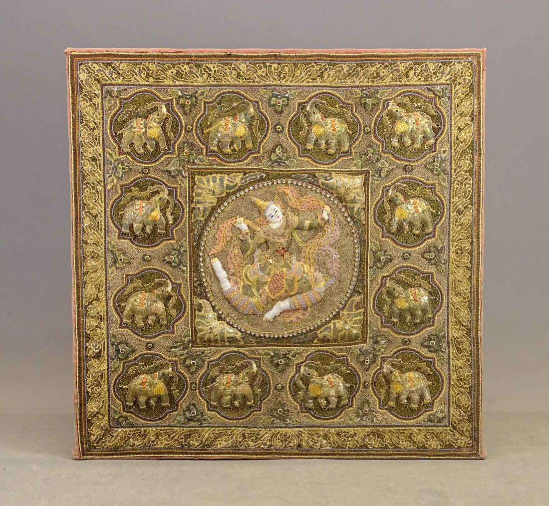 Thai Wall Hanging: Thai wall hanging. Fabric with beadwork. 40" x 40".