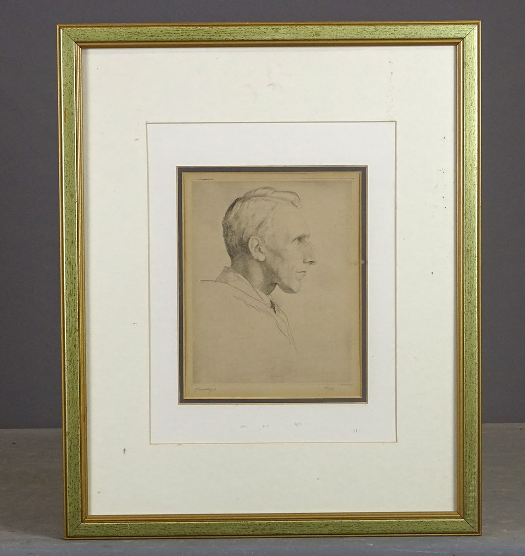 Herbert Johnson Harvey (1884-1928): Herbert Johnson Harvey (1884-1928), dry point etching. Pencil signed LLC. Sight 10" x 8", overall 22" x 18".