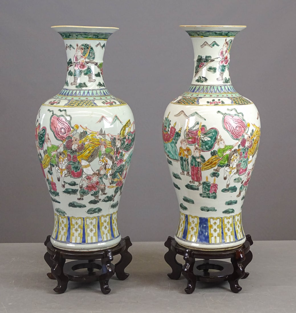 Pair of Chinese Ceramic Vases on Bases: Pair of Chinese ceramic vases on bases. 22 1/2" Ht., bases 4 1/2" Ht..