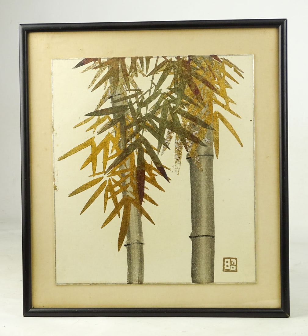 Asian Hand Colored Woodblock Print: Asian hand colored woodblock print. 12.5" x 13.75" overall. 9.5" x 10.5" print size.