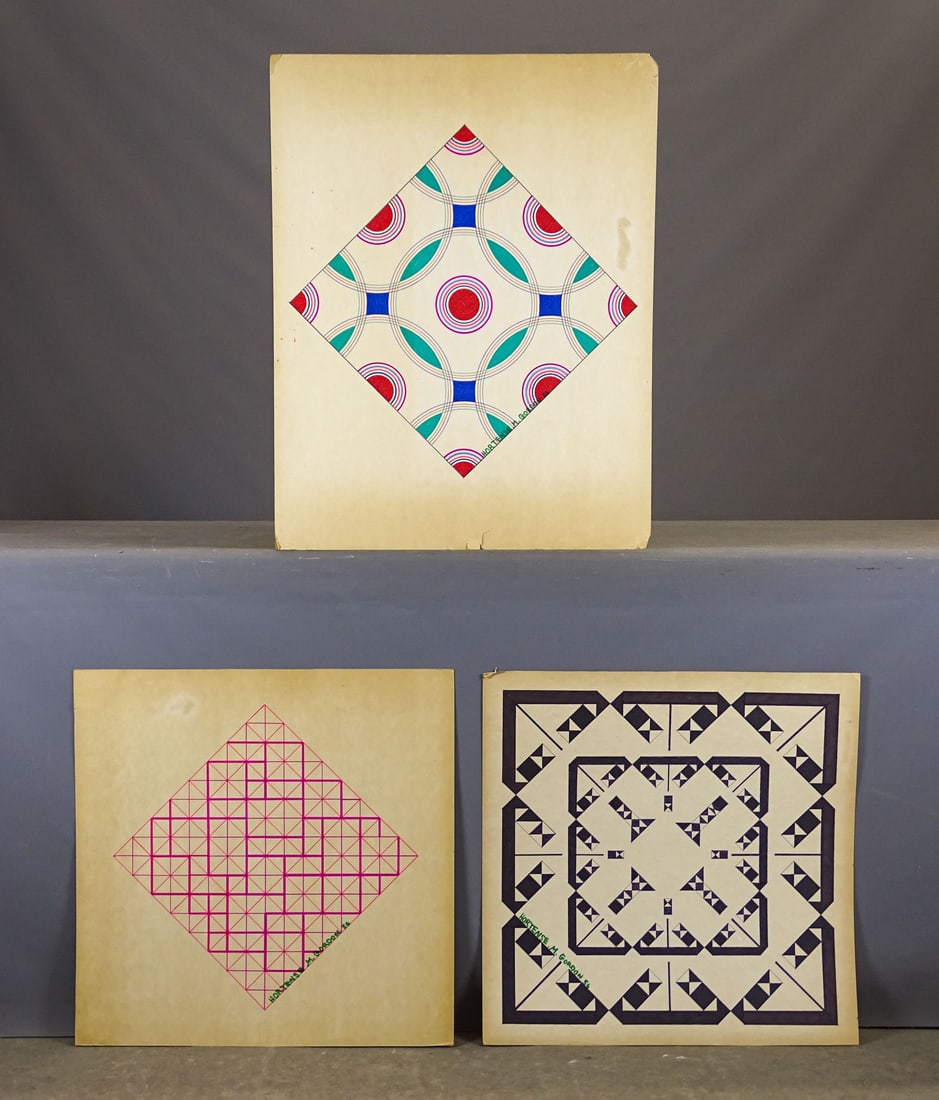 Hortense Crompton Mattice Gordon (1886-1961): Hortense Crompton Mattice Gordon (1886-1961), (3) unframed geometric drawings. Largest 28" x 22".