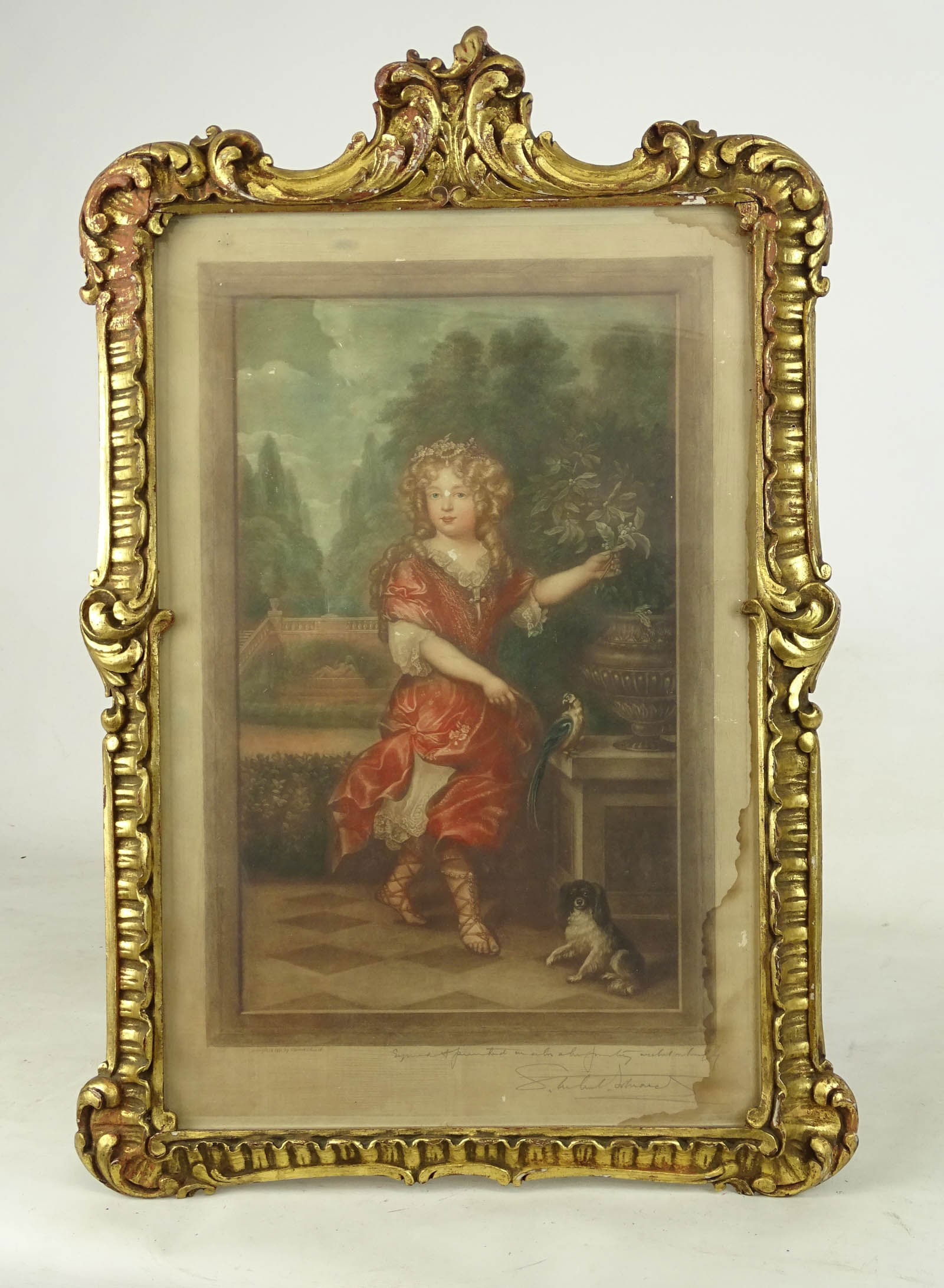Samuel Arlent Edwards Engraving: Early Samuel Arlent Edwards engraving "Princess". Overall in frame 24" x 16". Some older staining right side.