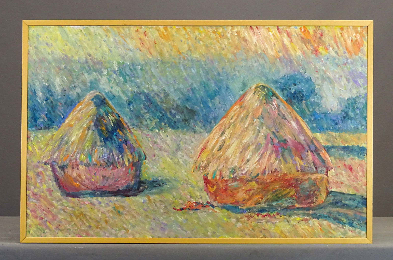 Painting: Haystacks: Painting: Haystacks. Homage to Monet. Oil on canvas. Overall 31 1/2" x 50".