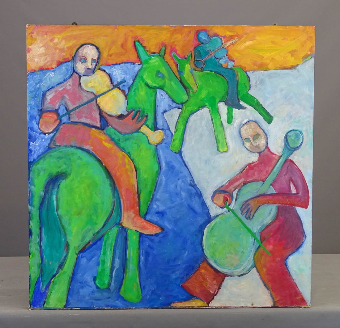 Painting Signed Schlueter: Painting signed Schlueter. Titled verso "Straight no curved". Oil on canvas. Dated '79 verso. Overall 36 1/2" x 33".