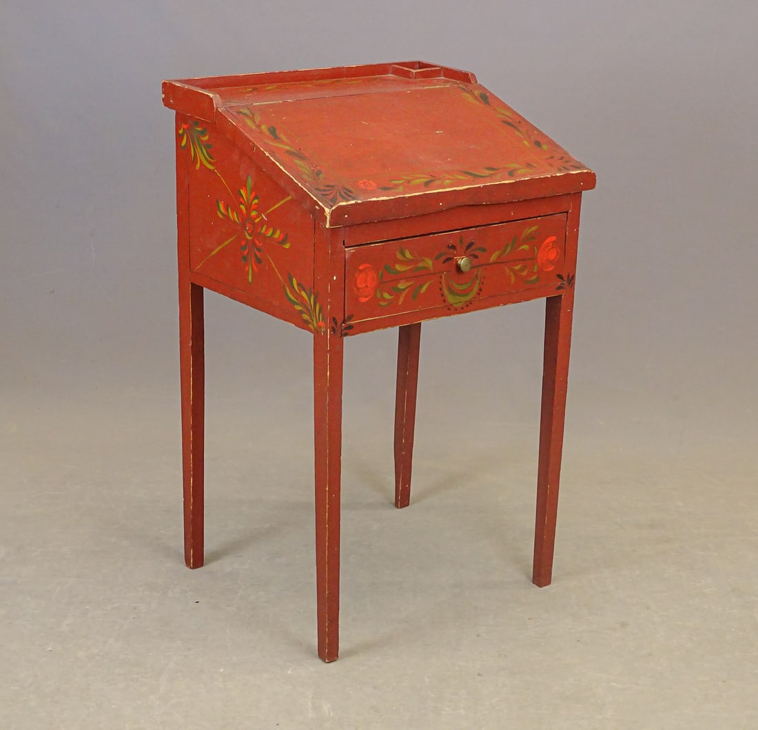 Clerks Desk: 19th c. clerks desk with paint decoration.20" x 16 1/2" x 33" Ht..