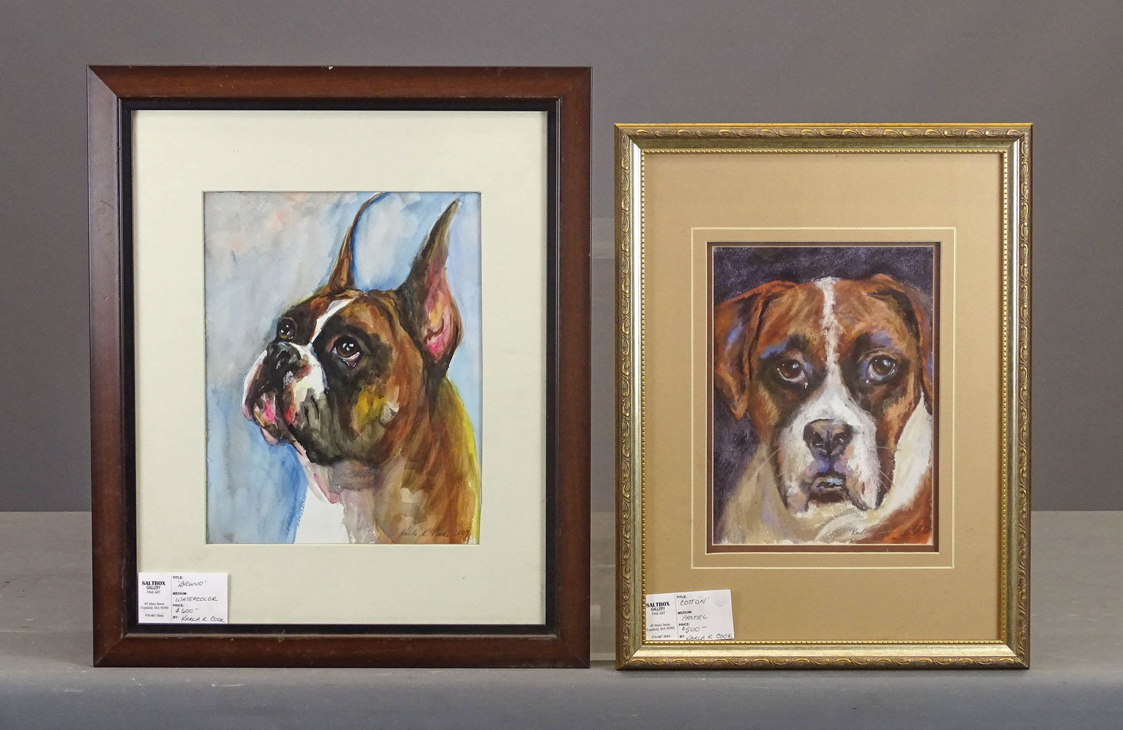 Karla K. Cook (2) Dog Pastels: Karla K. Cook (2) original dog pastels. Overall in frames 21" x 15 1/2" and 23" x 19".