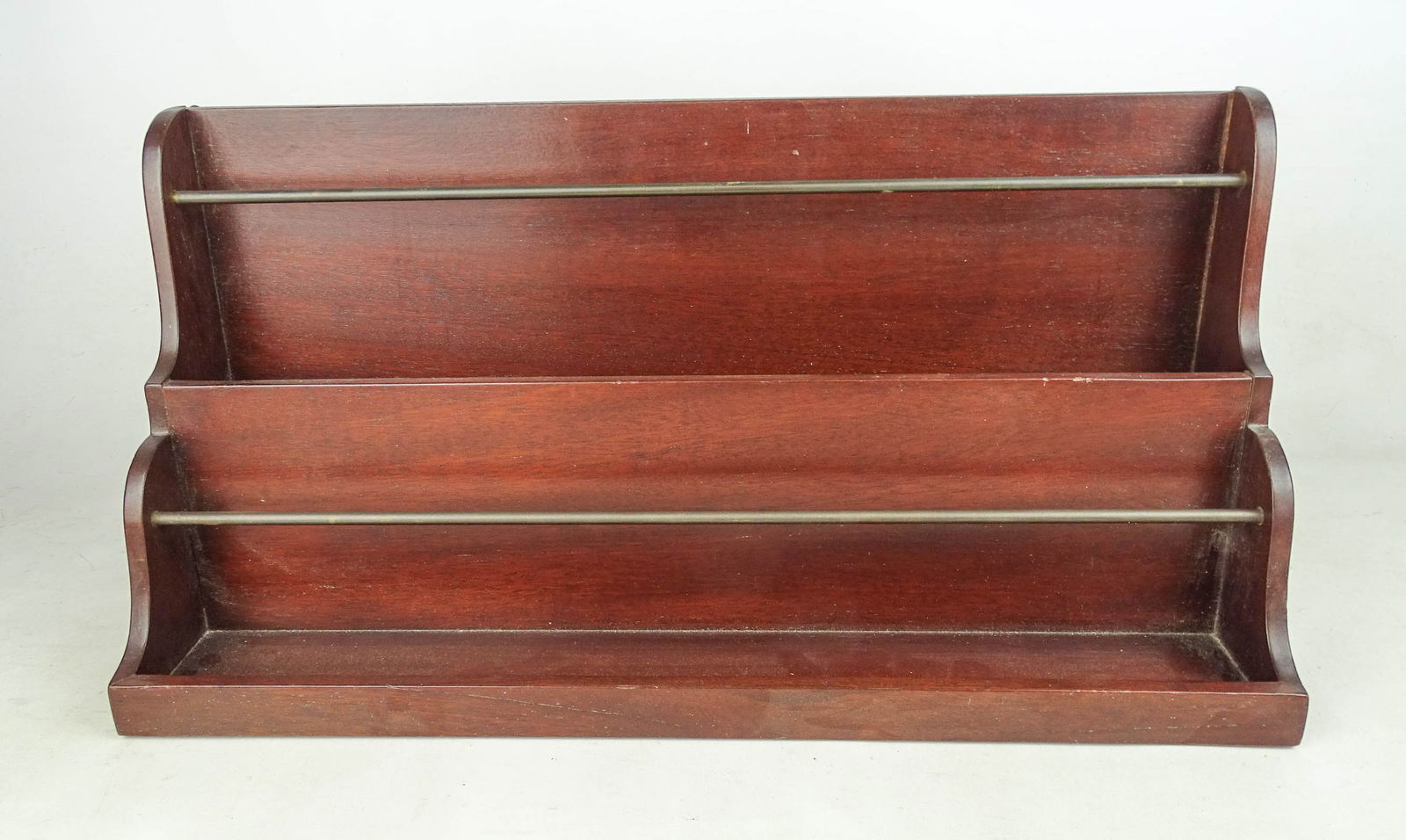 Mahogany Letter Holder: Mahogany and brass letter holder. 20" x 6" x 9".