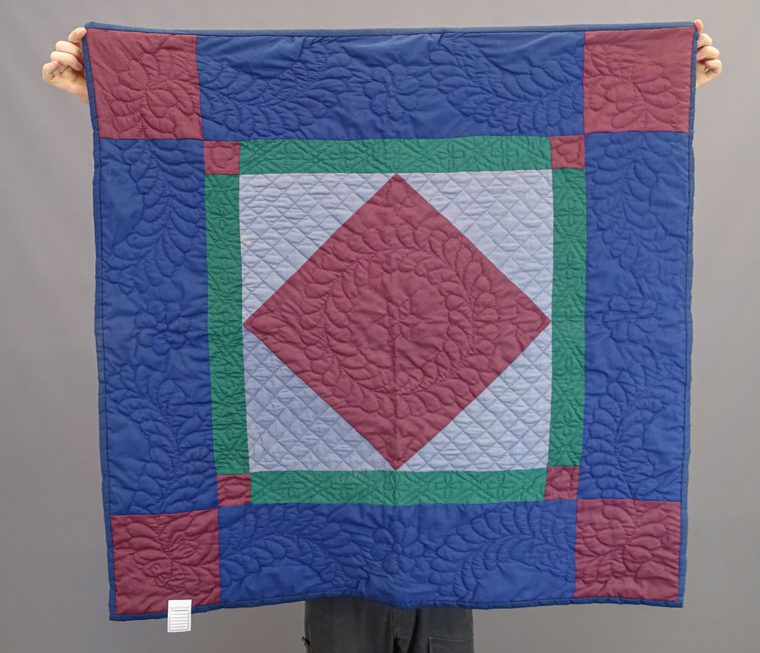 Amish Crib Quilt: Amish Center Diamond crib quilt. Lancaster Penna.. 40" x 42".