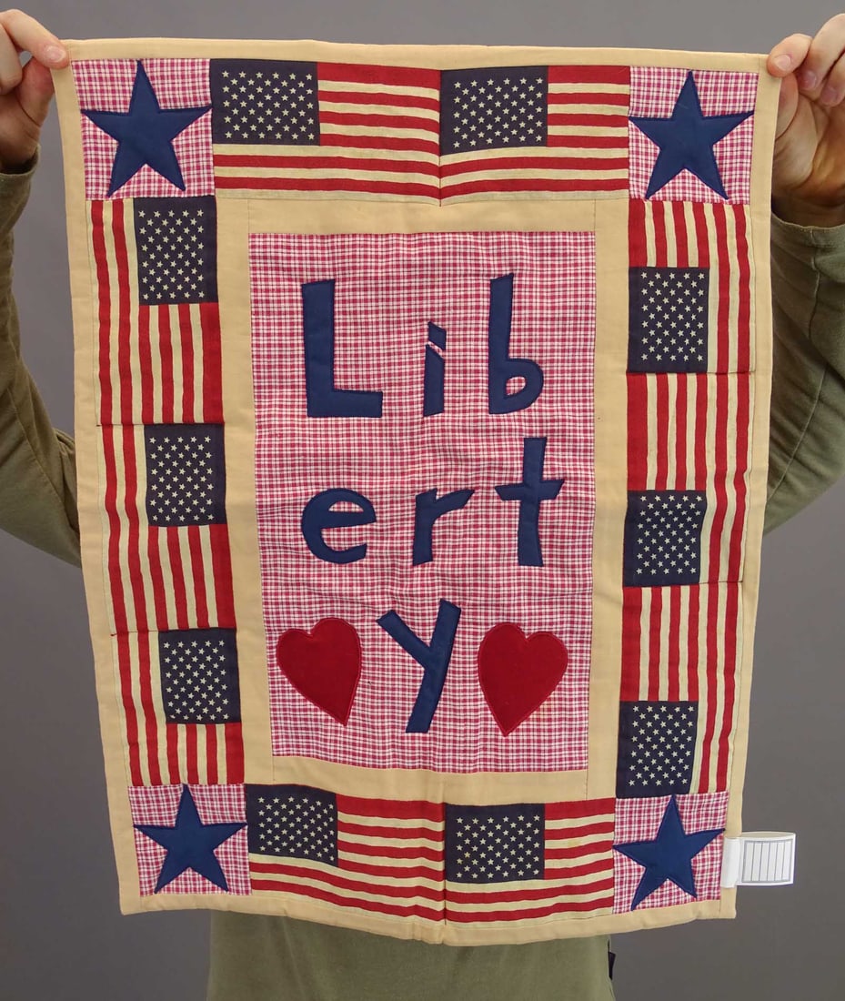 Doll's Quilt: Doll's quilt. Ohio. Marked "LIBERTY". 19 1/2" x 21 1/2".