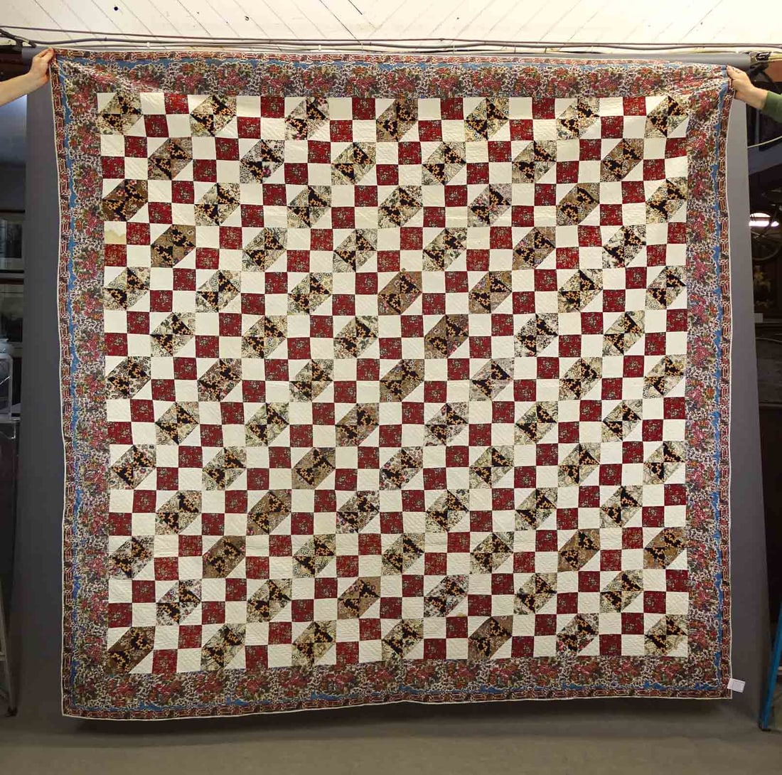 C. 1840 Chintz Border Quilt: C. 1840 Chintz border Patch quilt. 90" x 94".