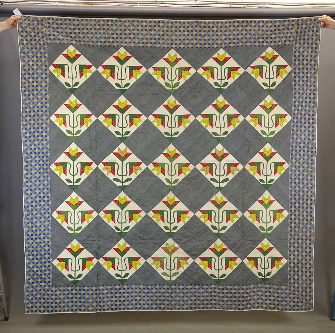 C. 1850 Carolina Lily Quilt: C. 1850 Carolina Lilly with Indigo background. 80" x 84".