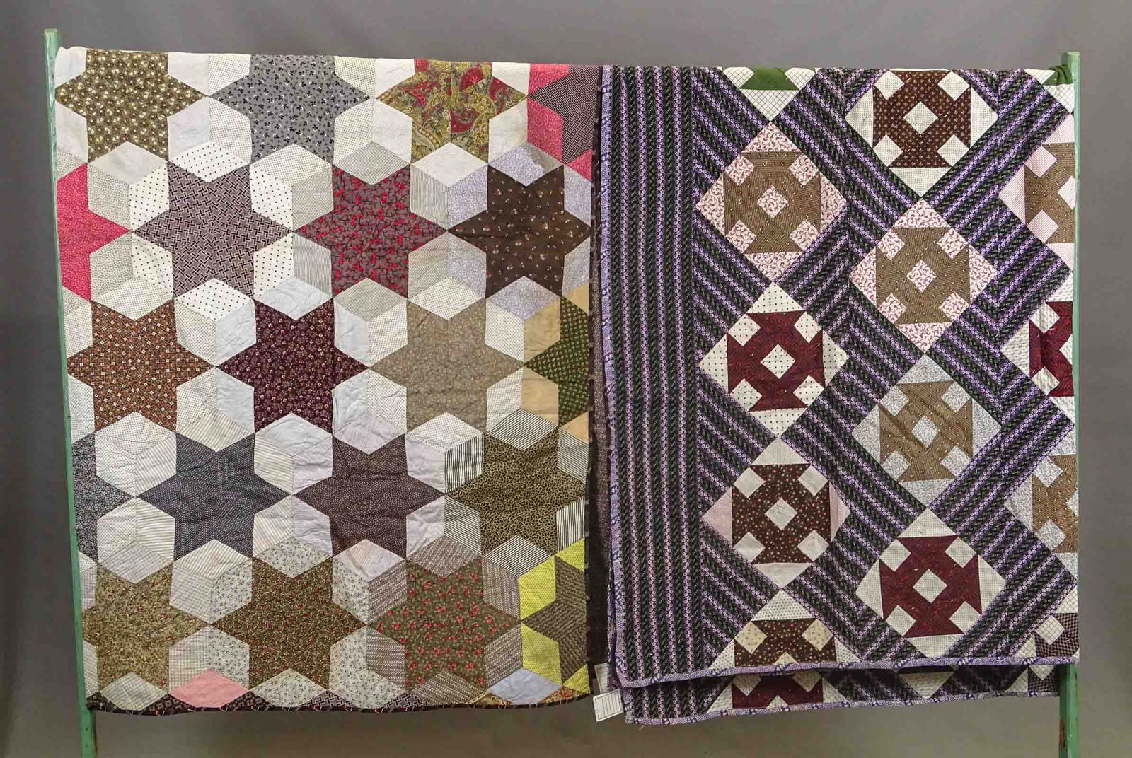 Quilt Lot: Lot (2) quilts including: C. 1890 Monkey Wrench (68" x 90"), C. 1890 Stars (68" x 80").