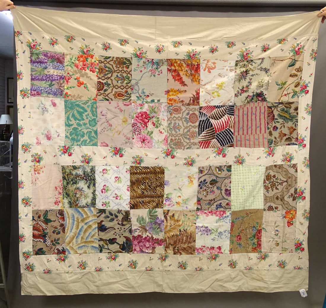 C. 1940's Fabric Samples Summer Spread: C. 1940's Fabric Samples Summer Spread quilt. 80" x 80".