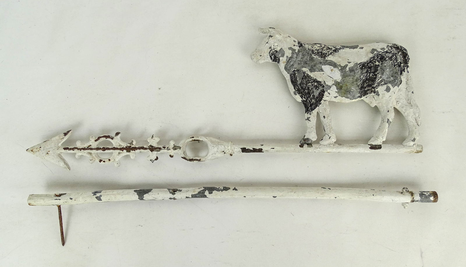 Cow Directional: Zinc Cow directional with stand. 25" L., stand 25 1/2" L..