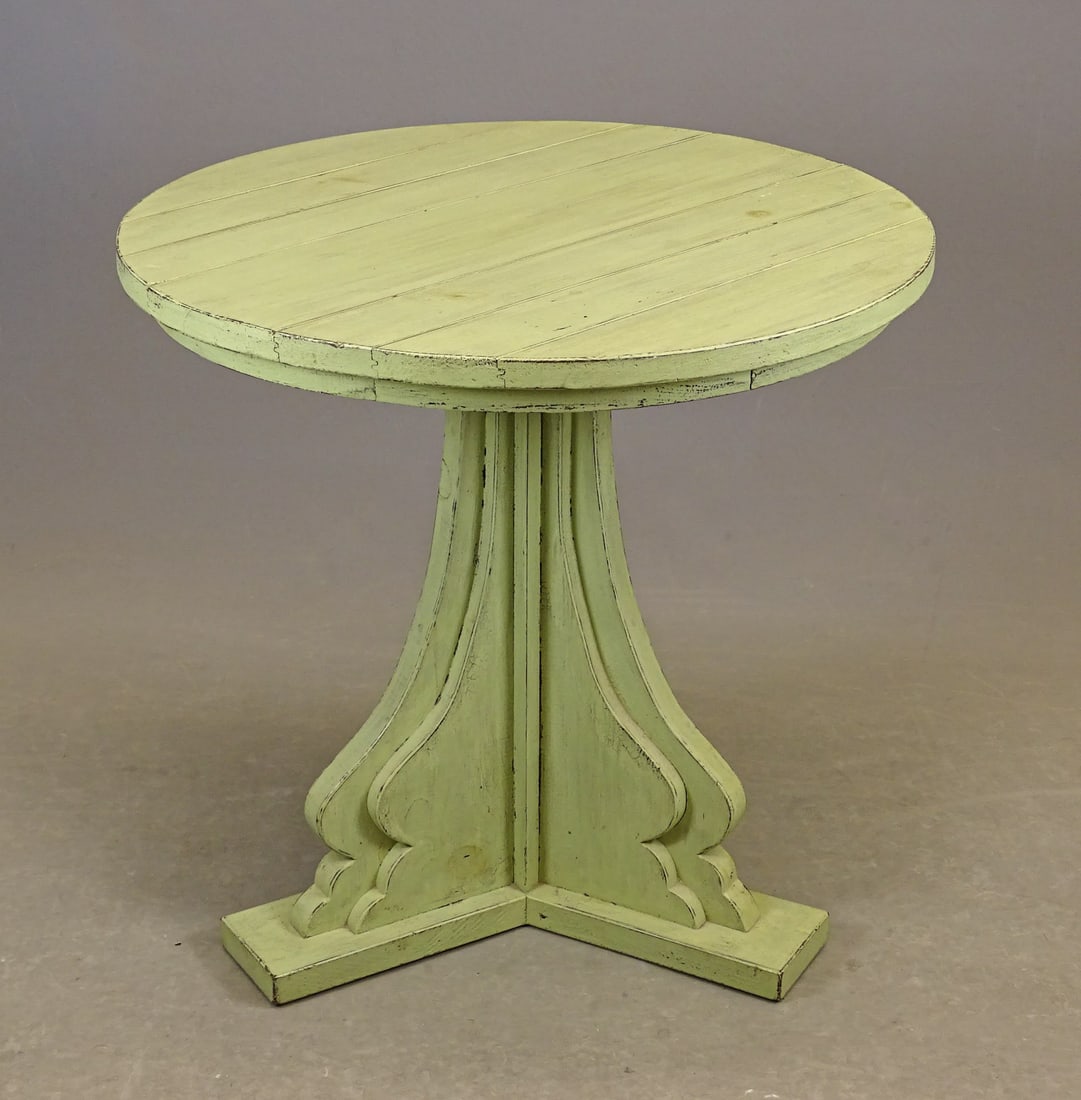Decorative Pedestal Table: Decorative painted pedestal table. 28" D., 29 1/2" Ht..