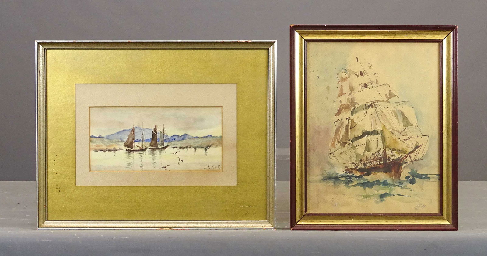 Two Watercolors: Lot (2) original watercolors including: One signed "L.A…" (?), overall in frame 15" x 19", the other "Marco Marchi" (overall 16 1/2" x 13").