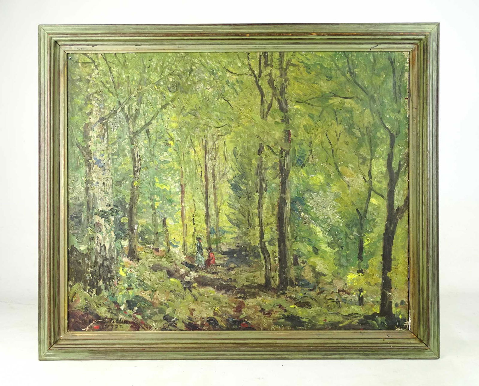 Harry Allis (20th Century): Painting: Harry Allis (20th Century), wooded landscape. Oil on canvas. Overall in frame 23 1/2" x 28".