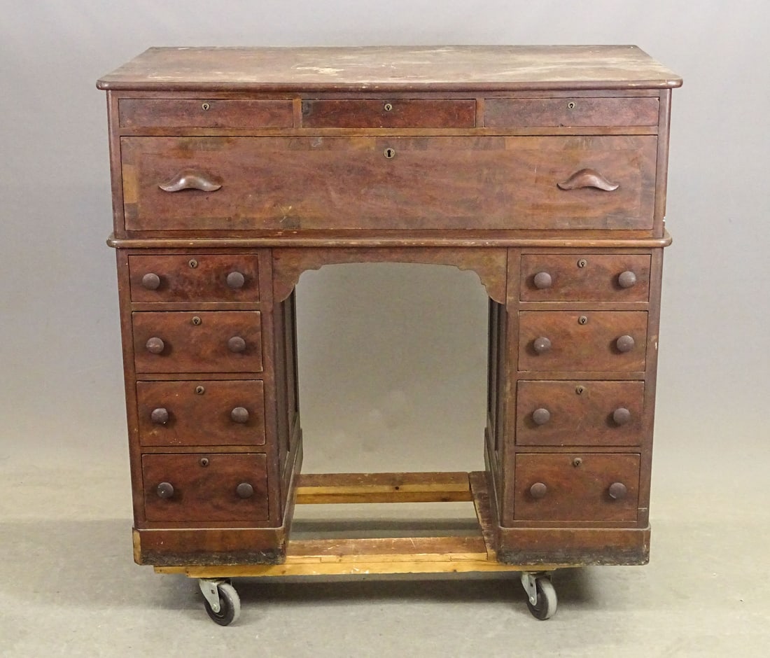 19th c. Boston Bankers Desk: 19th c. Boston Empire period Bankers desk. Two parts. 48" x 26" x 43" Ht..