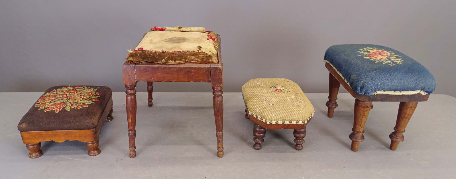 Stool Lot: Lot (4) 19th c. "as found" stools. Largest 16" x 13" x 14".