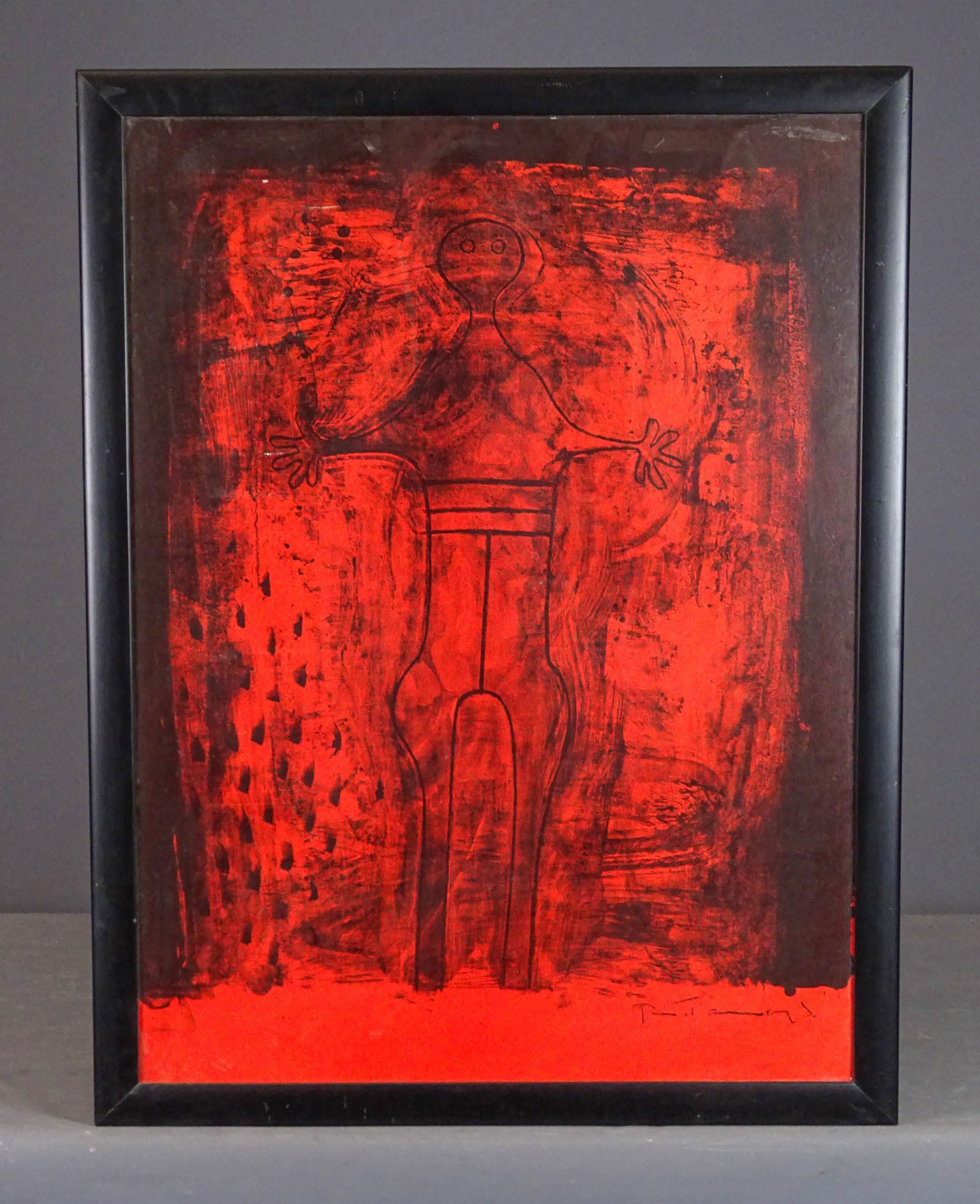 Rufino Tamayo (1899-1991): Framed print, figurative abstraction. Frame 35" x 27".