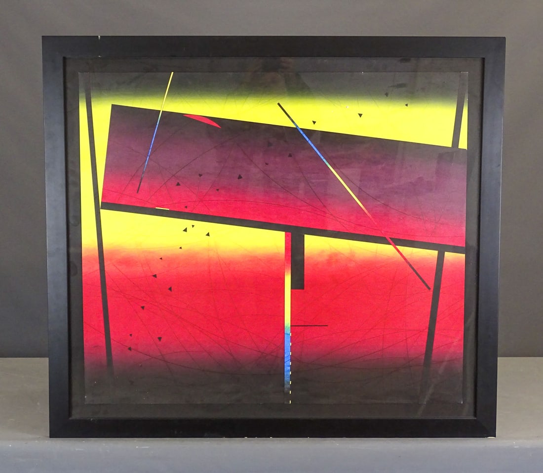 Modern Art Mixed Media: Framed mixed media Modern Art signed "CERJ". Overall in frame 37 1/4" x 42".