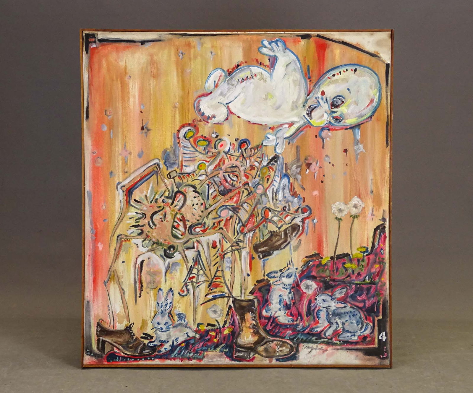 Painting; Scooter LaForge (b. 1971): Painting; Scooter LaForge (b. 1971), "Casper the Friendly Ghost", abstract. Oil on canvas. 38 1/2" x 35 1/2".